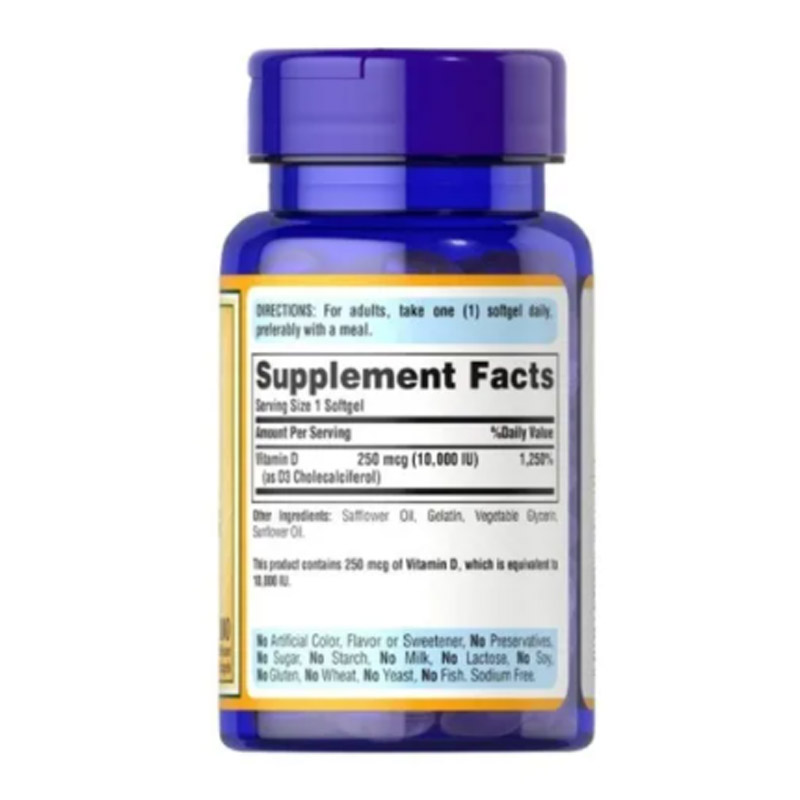 Vitamina D3 Sunvite Mega Potency 250mcg Puritans Pride 10,000iu 100ct Suplemento Natural