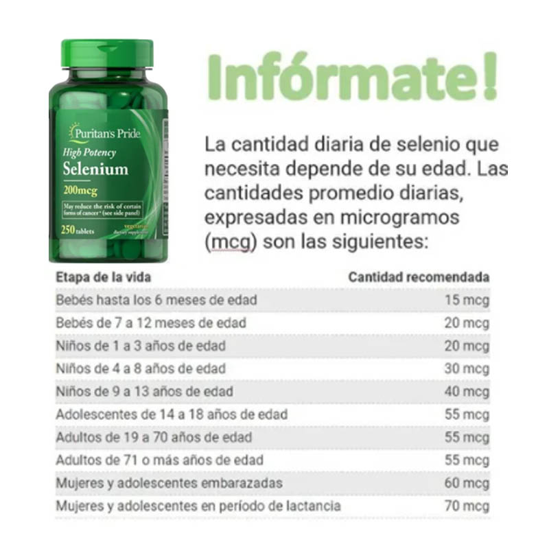 Selenio Selenium 200mcg 250tabs Suplemento Puritans Pride Or