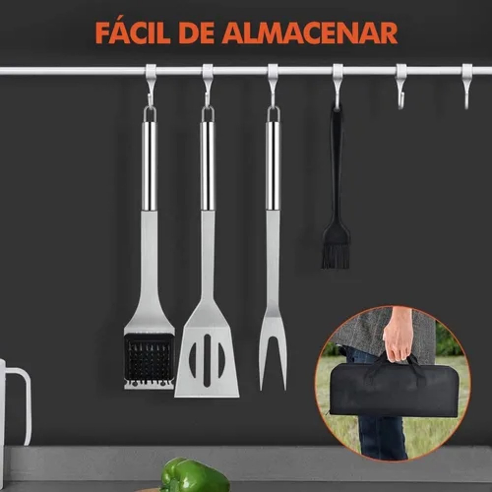 Juego De Utensilios De Acero Inox Para La Parrilla 20 Uds
