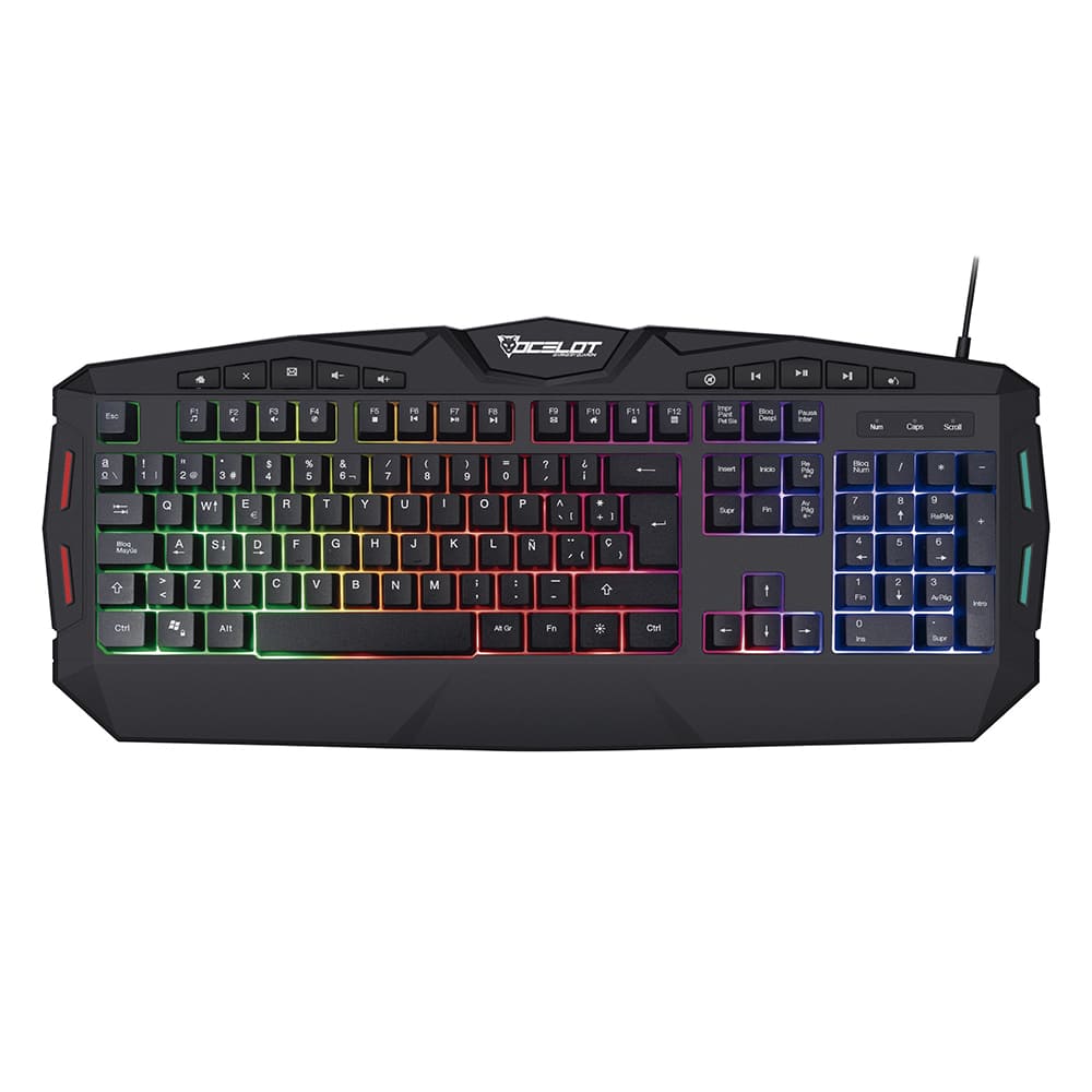 Teclado Ocelot Gaming OGEK03, de Membrana, USB, RGB, Negro.