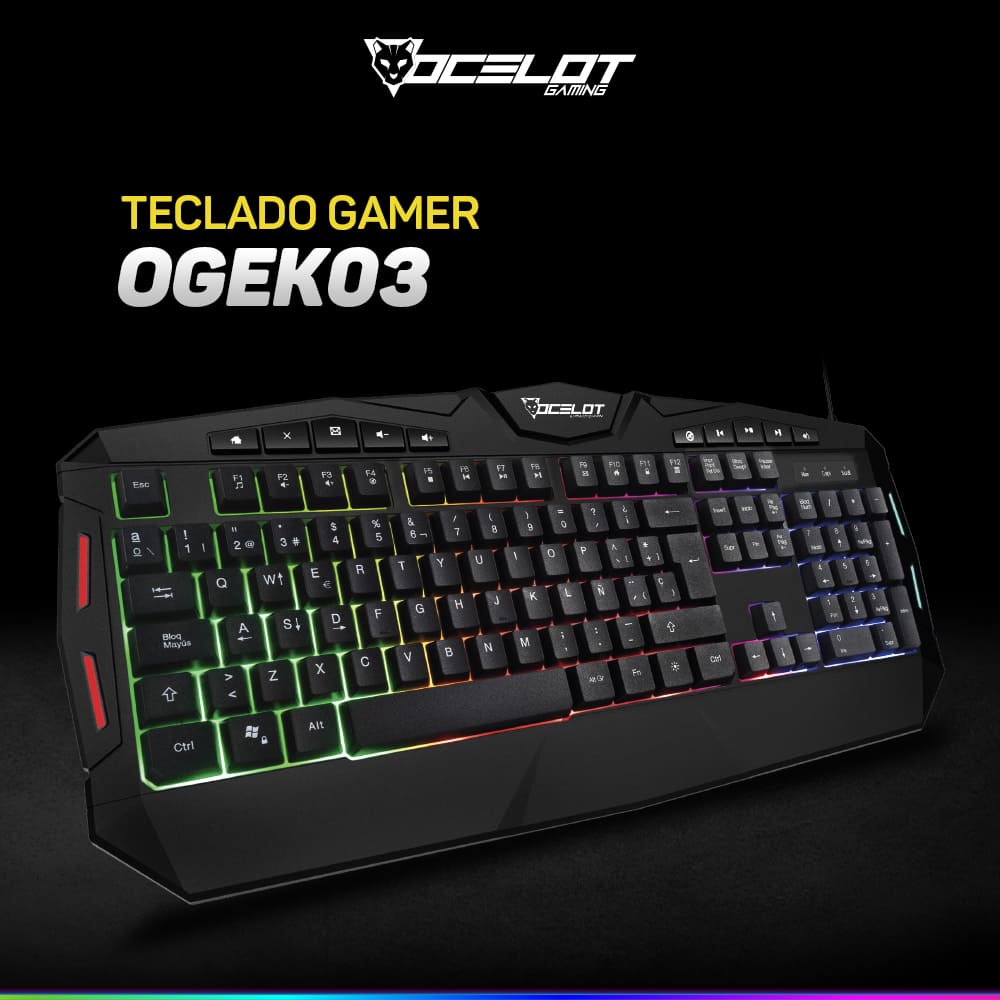 Teclado Ocelot Gaming OGEK03, de Membrana, USB, RGB, Negro.