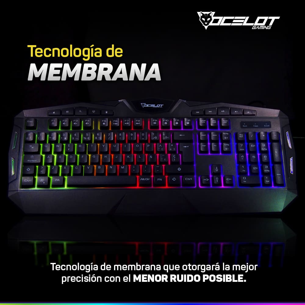 Teclado Ocelot Gaming OGEK03, de Membrana, USB, RGB, Negro.