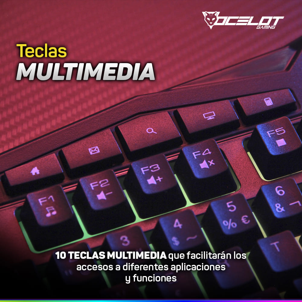 Teclado Ocelot Gaming OGEK03, de Membrana, USB, RGB, Negro.