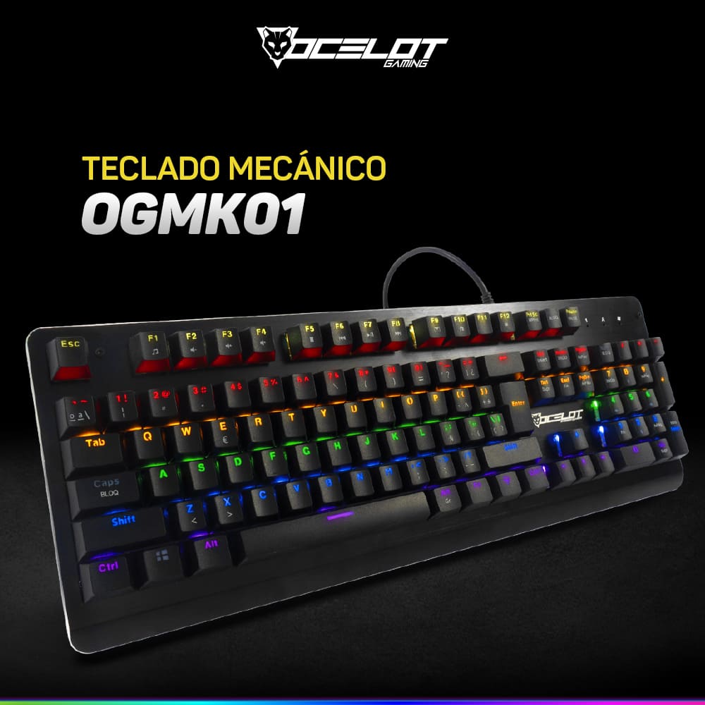 Teclado Ocelot Gaming OGMK01, Mecánico, USB, RGB, Negro.