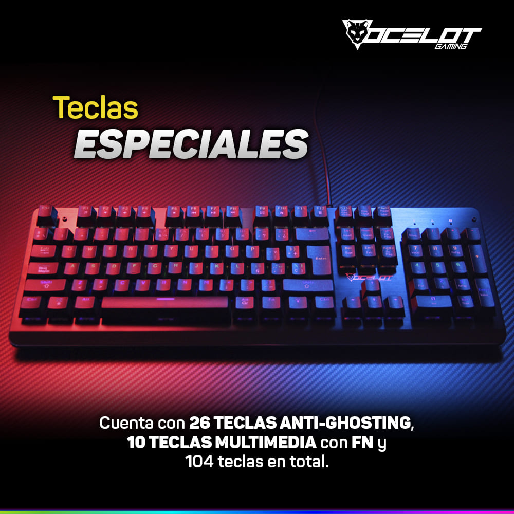 Teclado Ocelot Gaming OGMK01, Mecánico, USB, RGB, Negro.