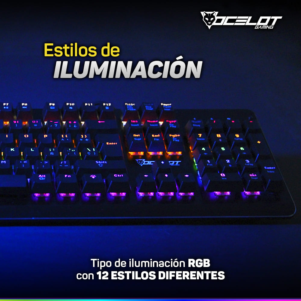 Teclado Ocelot Gaming OGMK01, Mecánico, USB, RGB, Negro.