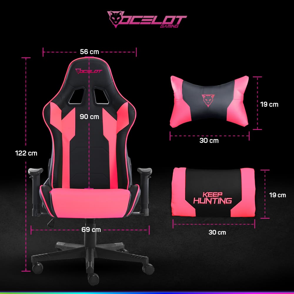 Silla Ocelot Gaming OGS-01, Negro con Rosa, de Vinipiel, Reclinable, Reposabrazos 2D, hasta 150 Kg.