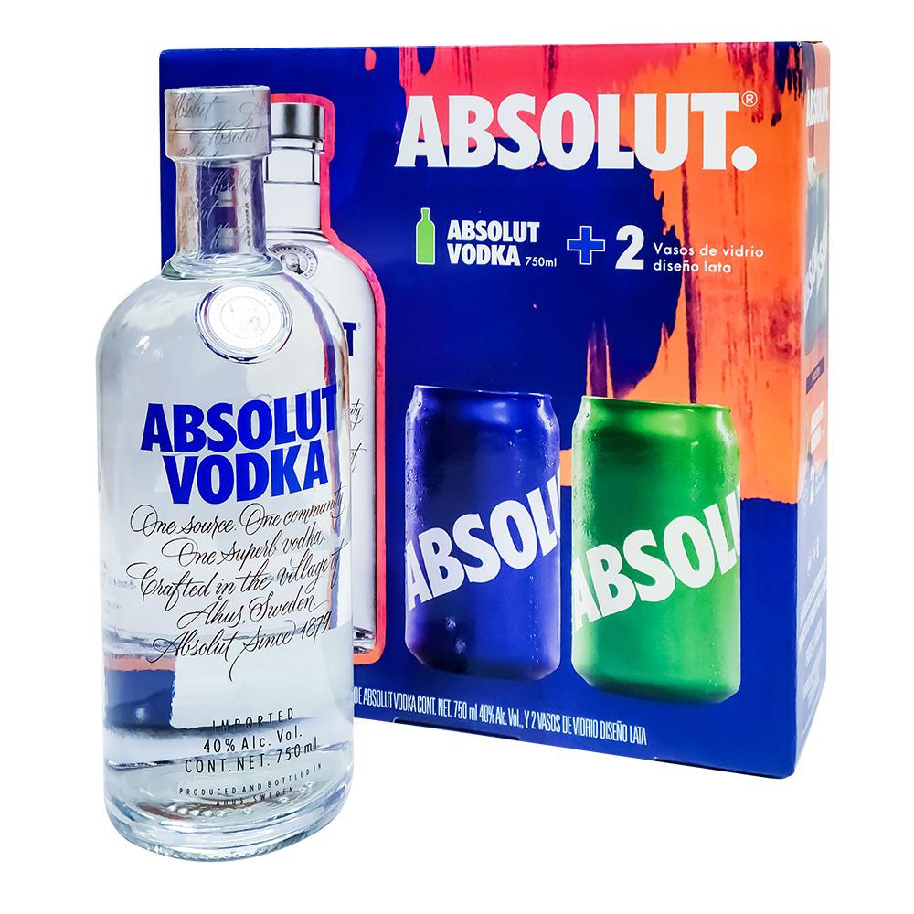 Gift Vodka Absolut 750ml Con Dos Vasos Diseño Lata