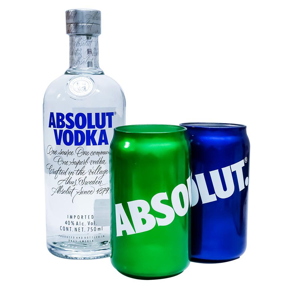 Gift Vodka Absolut 750ml Con Dos Vasos Diseño Lata