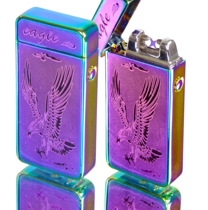 Encendedor Electrónico Con Doble Arco De Plasma Recarga USB Apertura Tipo Zippo Color Tornasol