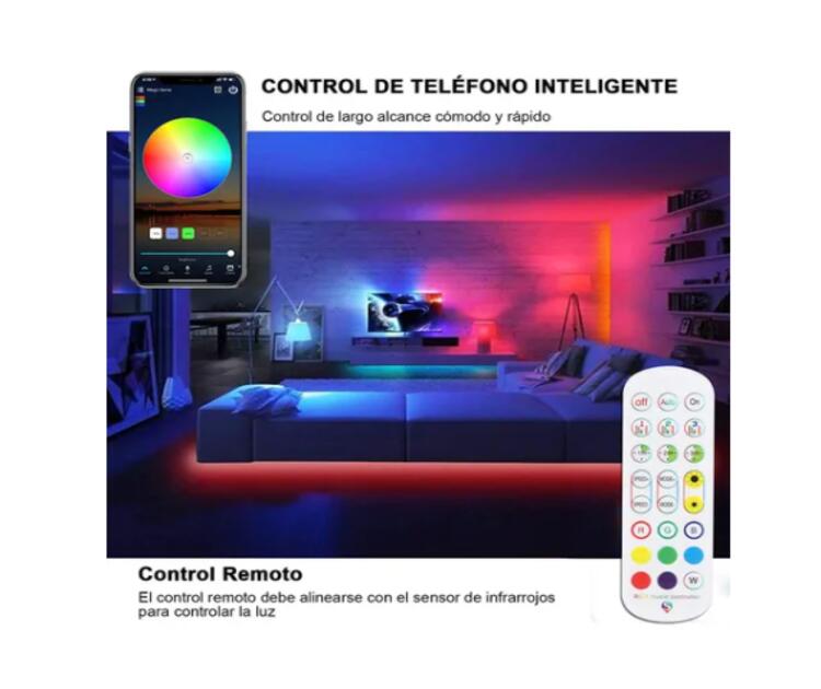 Tira De Luces Led Multicolor 2835 RGB 25 Metros Bluetooth + Control , Ip65