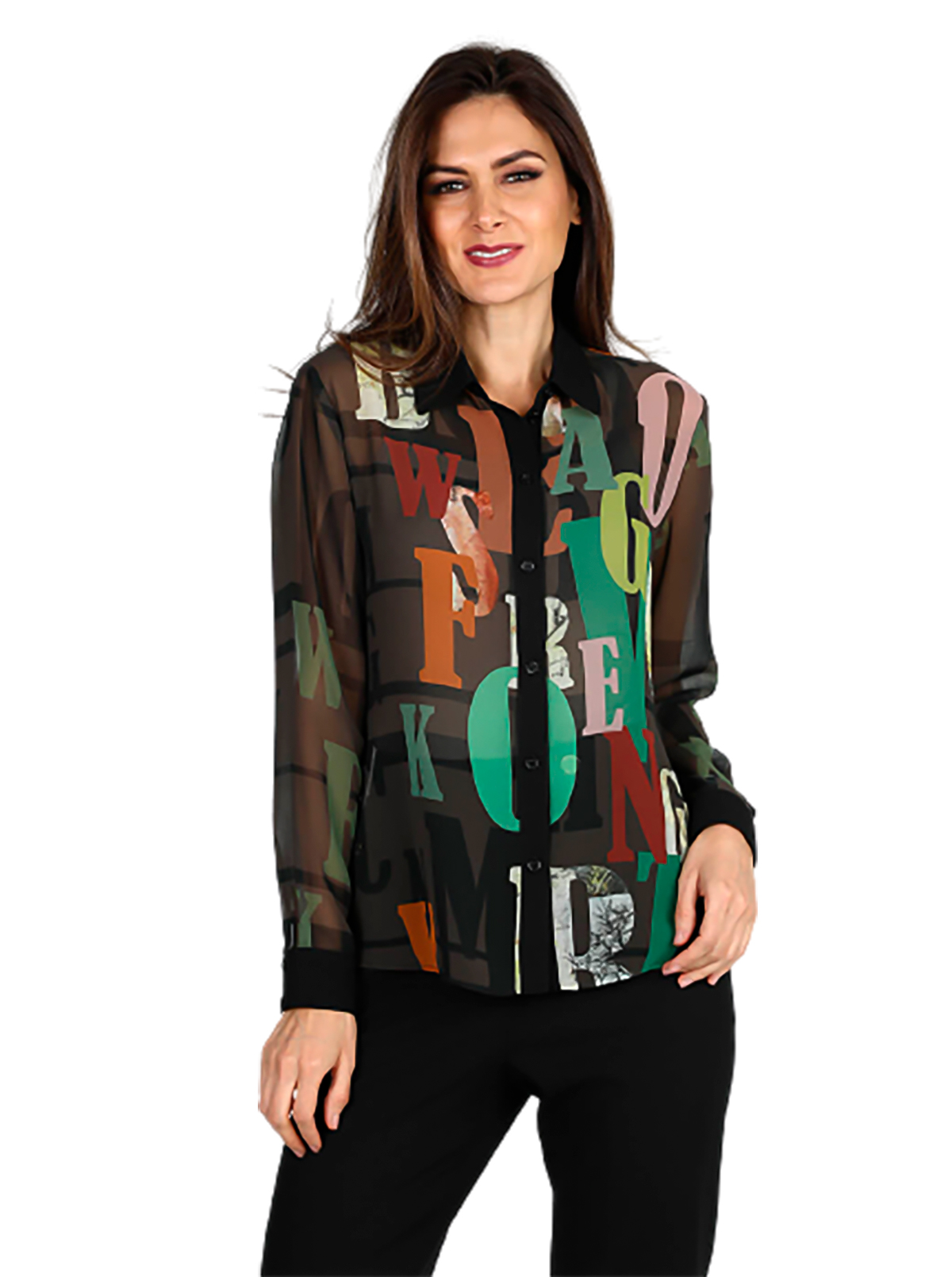 Camisa Café Estampado Tipográfico Mujer Foley´s