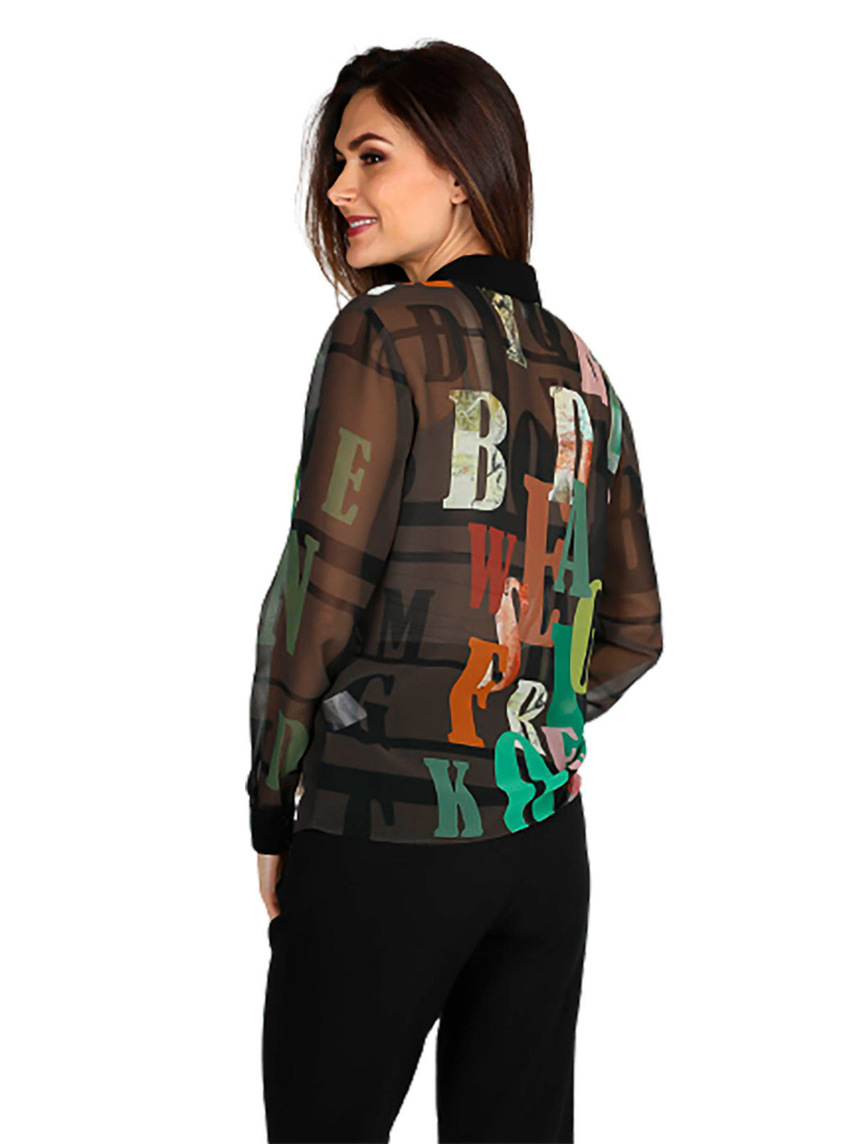 Camisa Café Estampado Tipográfico Mujer Foley´s