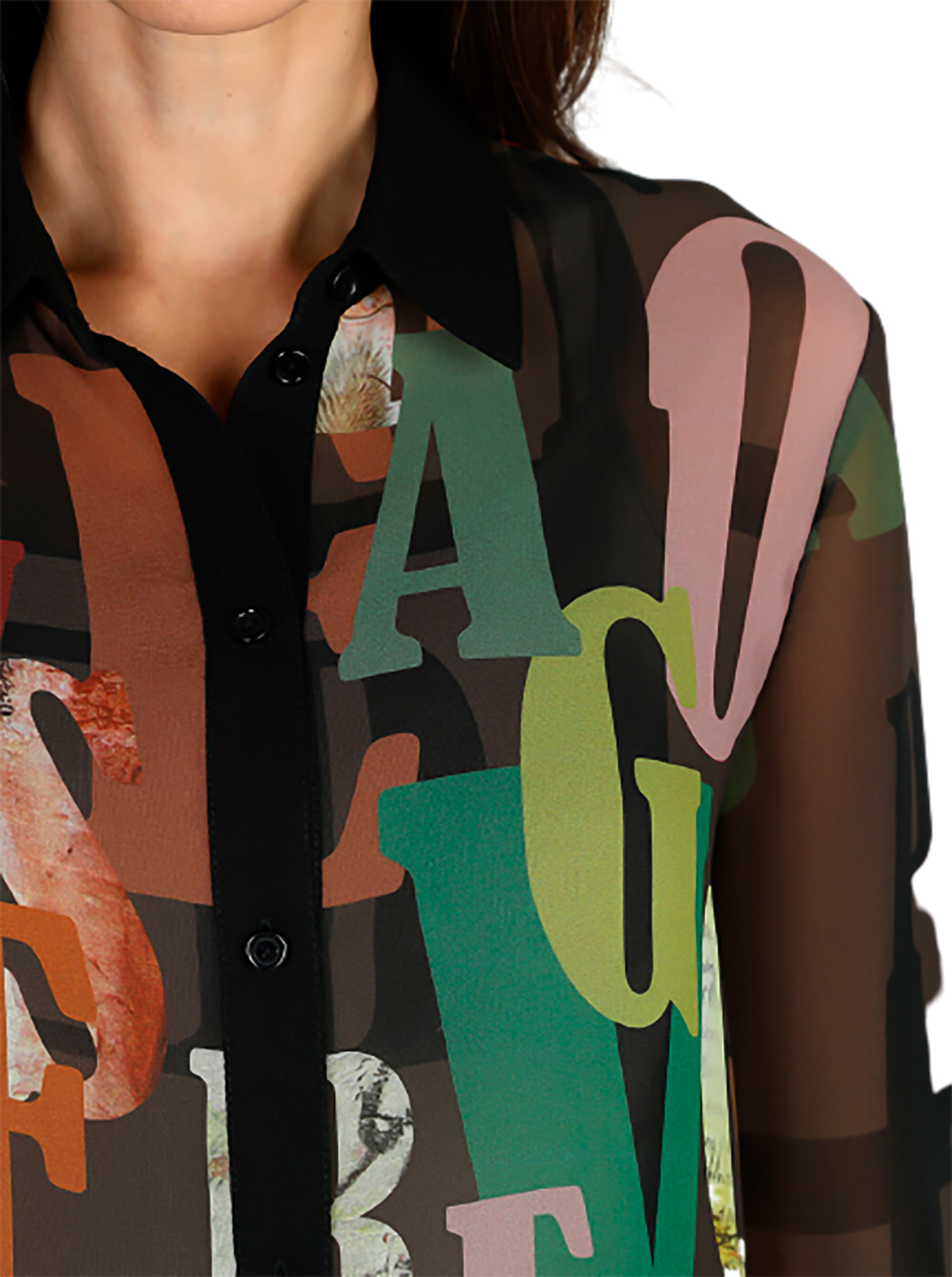 Camisa Café Estampado Tipográfico Mujer Foley´s