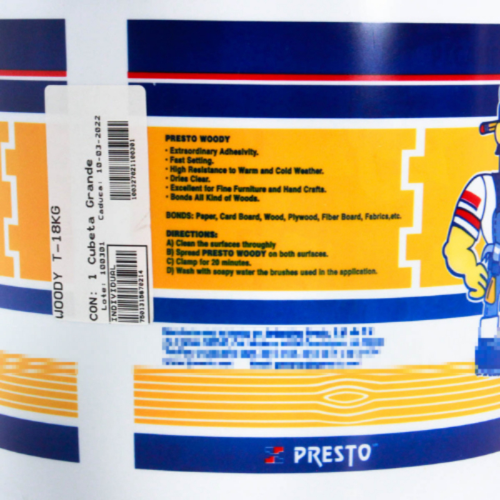 PEGAMENTO BLANCO PARA MADERA PRESTO WOODY CUBETA 18 KG