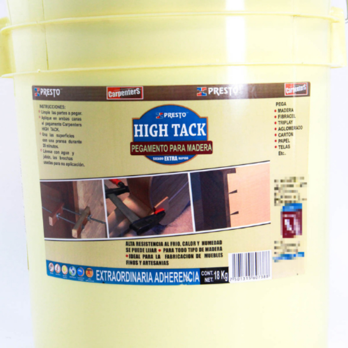 PEGAMENTO AMARILLO PARA MADERA PRESTO CARPENTERS HIGH TACK 18KG