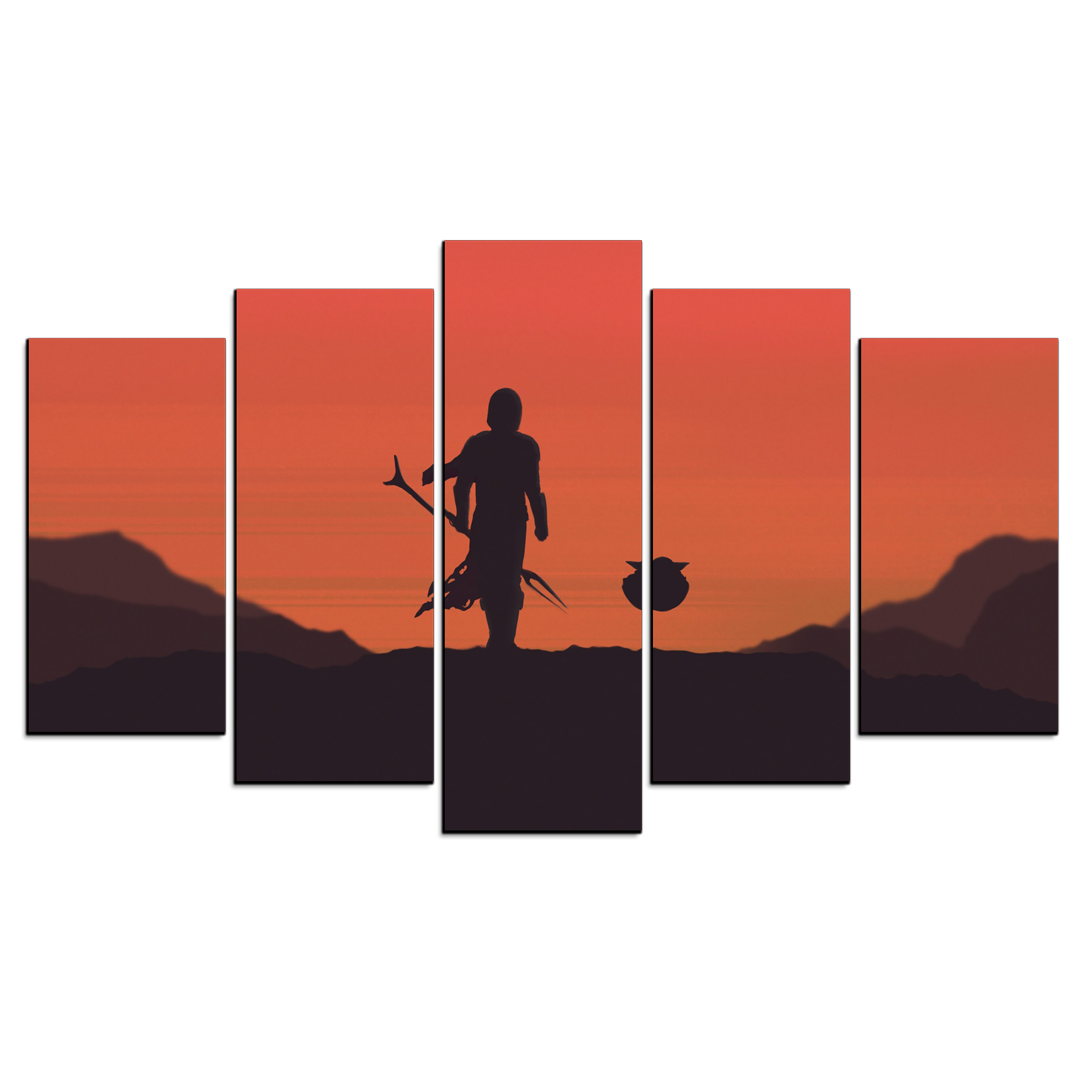 Cuadro Decorativo Star Wars The Mandalorian Grogu Silueta Digital Art 100x60cm 5pzs Cuadros MX
