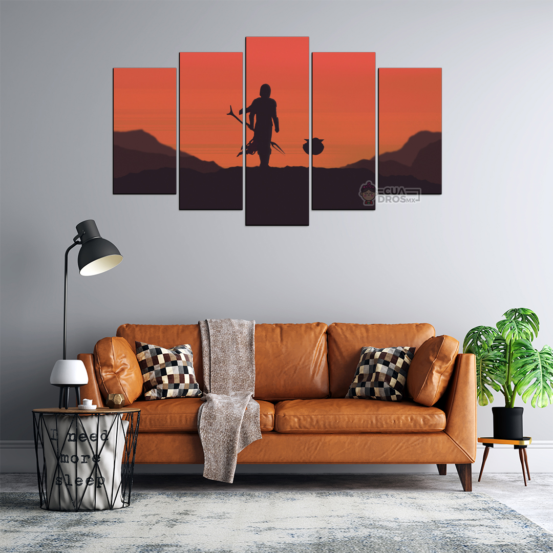 Cuadro Decorativo Star Wars The Mandalorian Grogu Silueta Digital Art 100x60cm 5pzs Cuadros MX