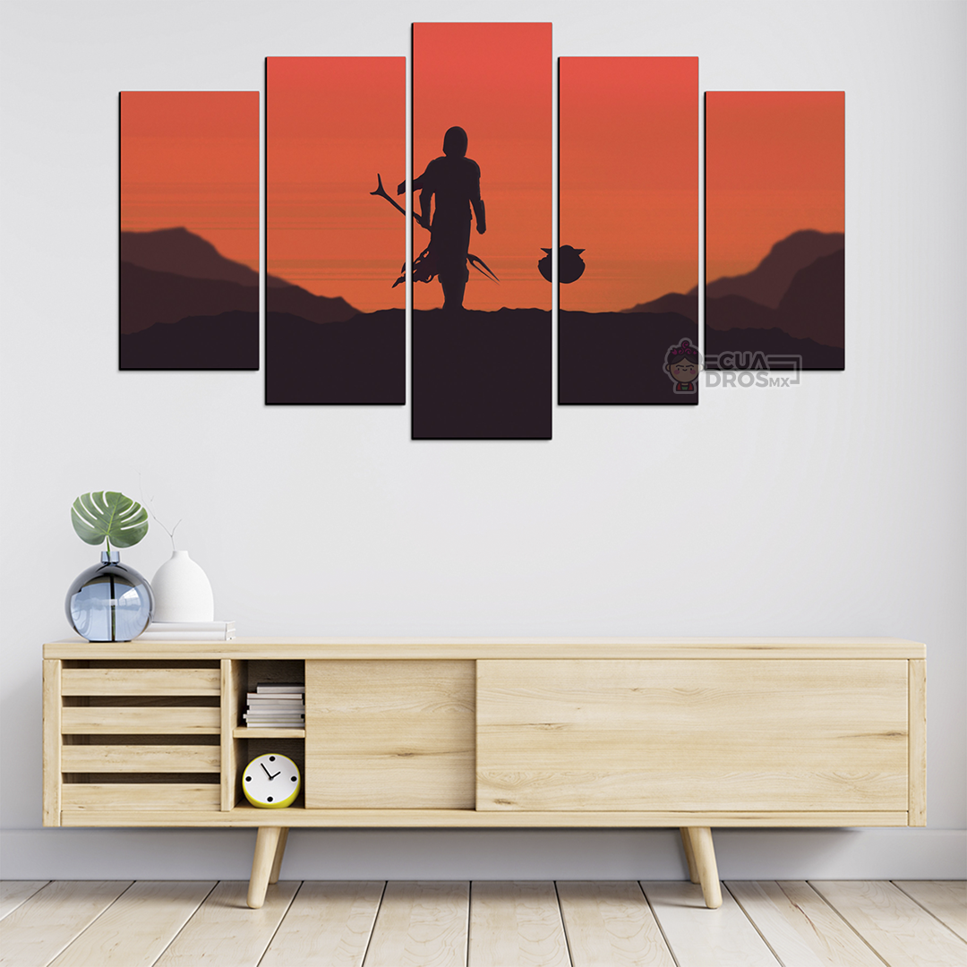 Cuadro Decorativo Star Wars The Mandalorian Grogu Silueta Digital Art 100x60cm 5pzs Cuadros MX