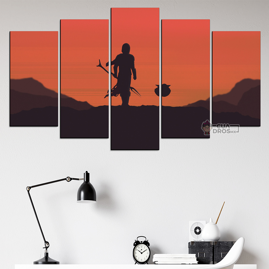 Cuadro Decorativo Star Wars The Mandalorian Grogu Silueta Digital Art 100x60cm 5pzs Cuadros MX