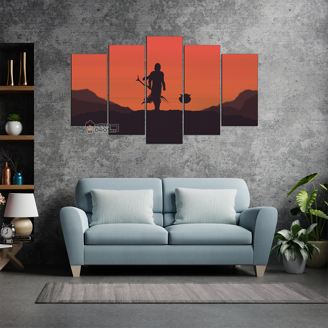 Cuadro Decorativo Star Wars The Mandalorian Grogu Silueta Digital Art 100x60cm 5pzs Cuadros MX