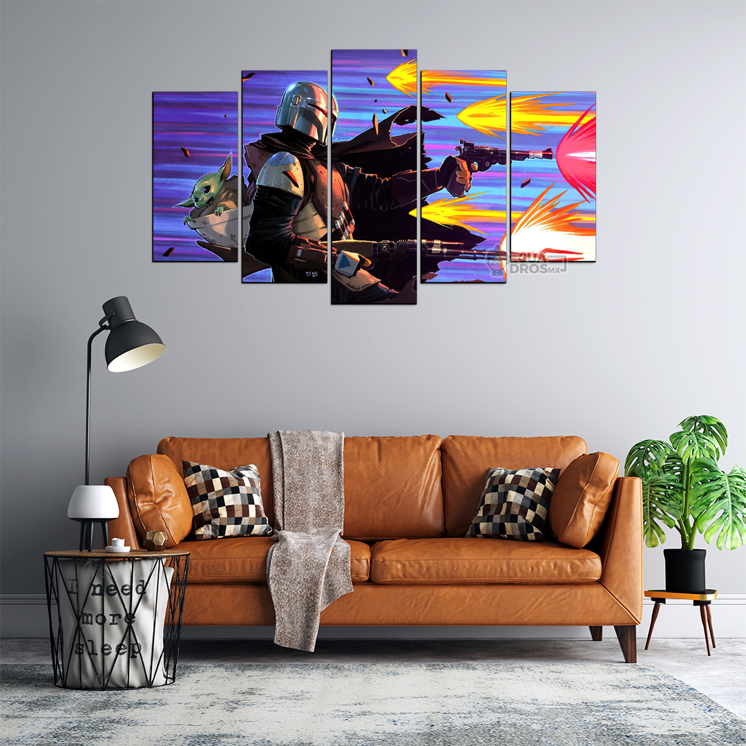 Cuadro Decorativo Star Wars The Mandalorian Grogu Digital Art 100x60cm 5pzs Cuadros MX