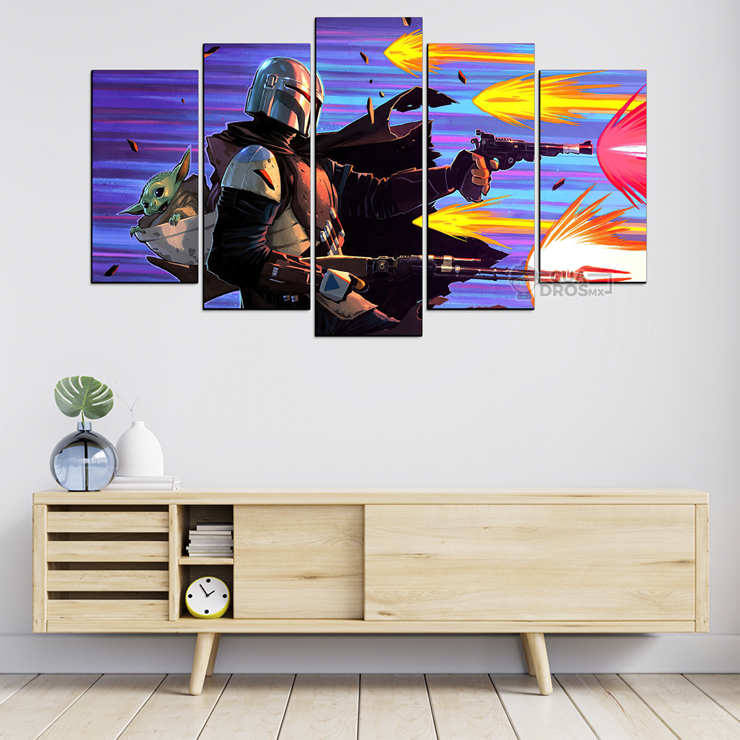 Cuadro Decorativo Star Wars The Mandalorian Grogu Digital Art 100x60cm 5pzs Cuadros MX