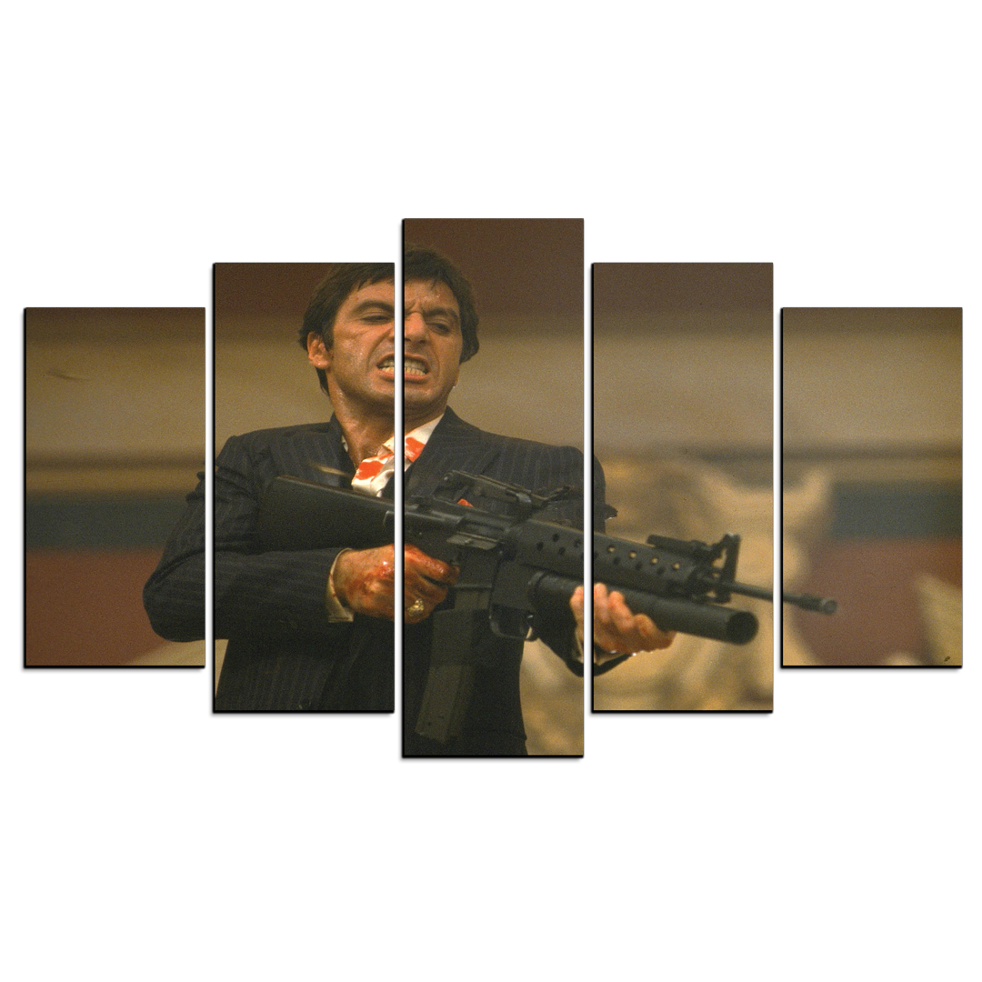 Cuadro Decorativo Scarface Tony Montana Disparando 100x60cm 5pzs Cuadros MX