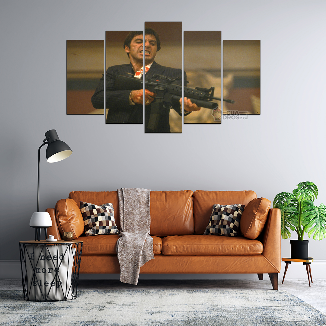 Cuadro Decorativo Scarface Tony Montana Disparando 100x60cm 5pzs Cuadros MX