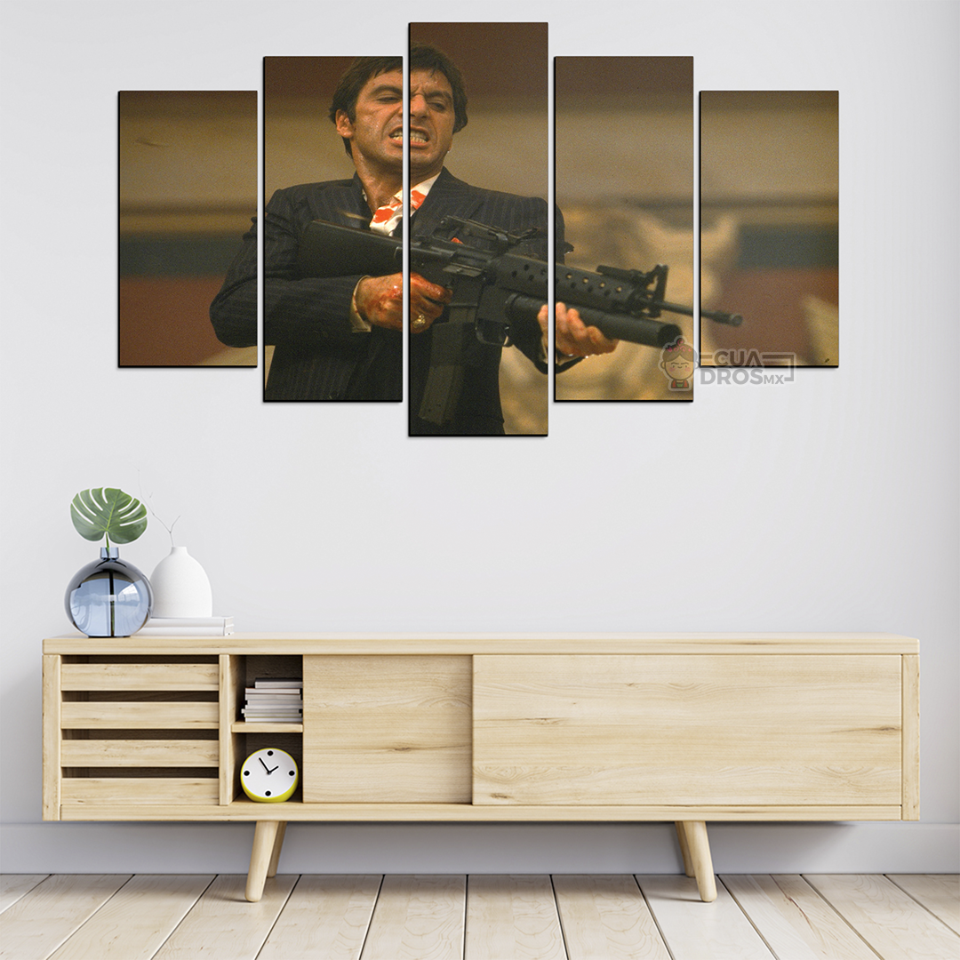 Cuadro Decorativo Scarface Tony Montana Disparando 100x60cm 5pzs Cuadros MX