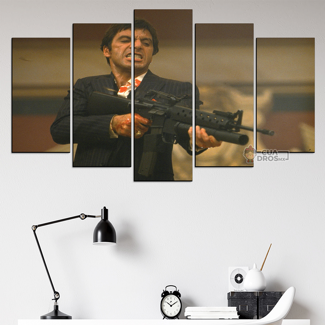 Cuadro Decorativo Scarface Tony Montana Disparando 100x60cm 5pzs Cuadros MX
