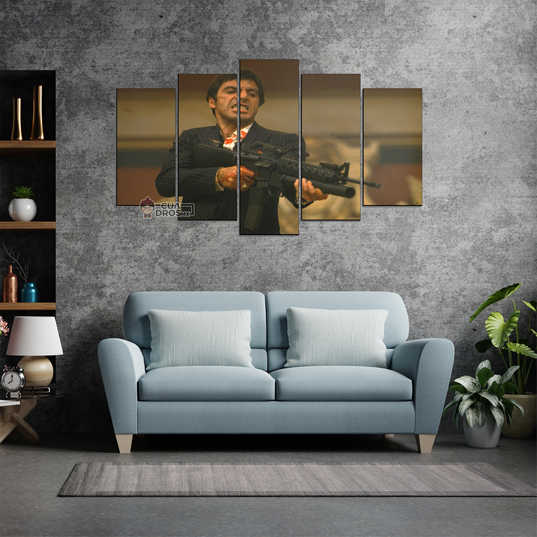Cuadro Decorativo Scarface Tony Montana Disparando 100x60cm 5pzs Cuadros MX