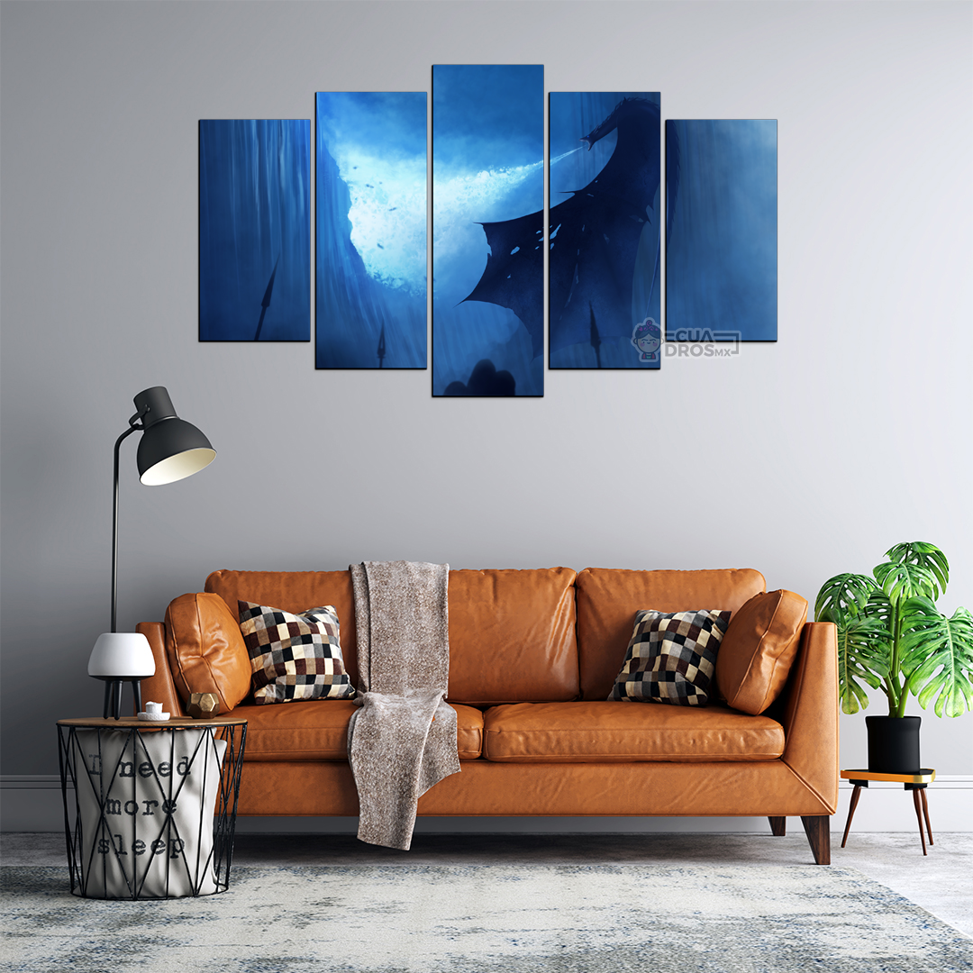 Cuadro Decorativo GOT Viserion Tumbando El Muro 100x60cm 5pzs Cuadros MX