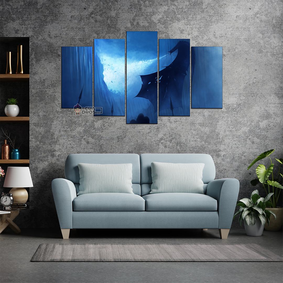 Cuadro Decorativo GOT Viserion Tumbando El Muro 100x60cm 5pzs Cuadros MX