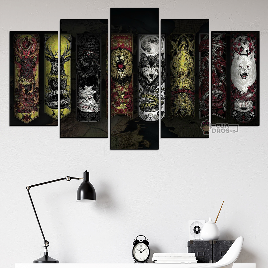 Cuadro Decorativo GOT Estandartes FanArt 100x60cm 5pzs Cuadros MX