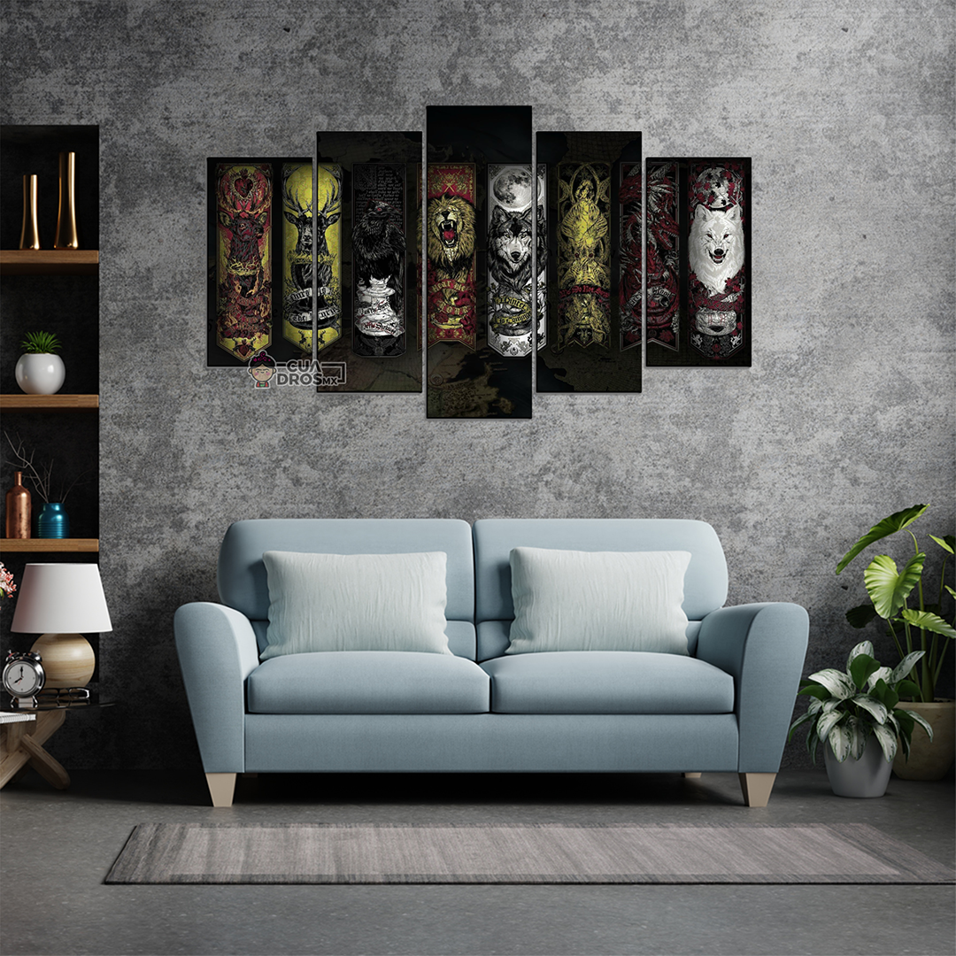Cuadro Decorativo GOT Estandartes FanArt 100x60cm 5pzs Cuadros MX