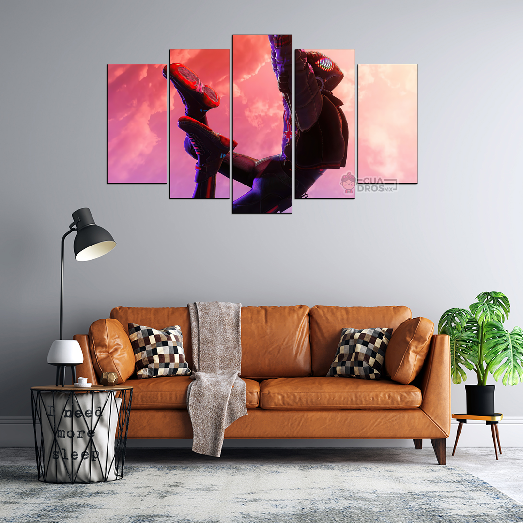 Cuadro Decorativo Spiderman Miles Morales Balanceandose Marvel 100x60cm 5pzs Cuadros MX