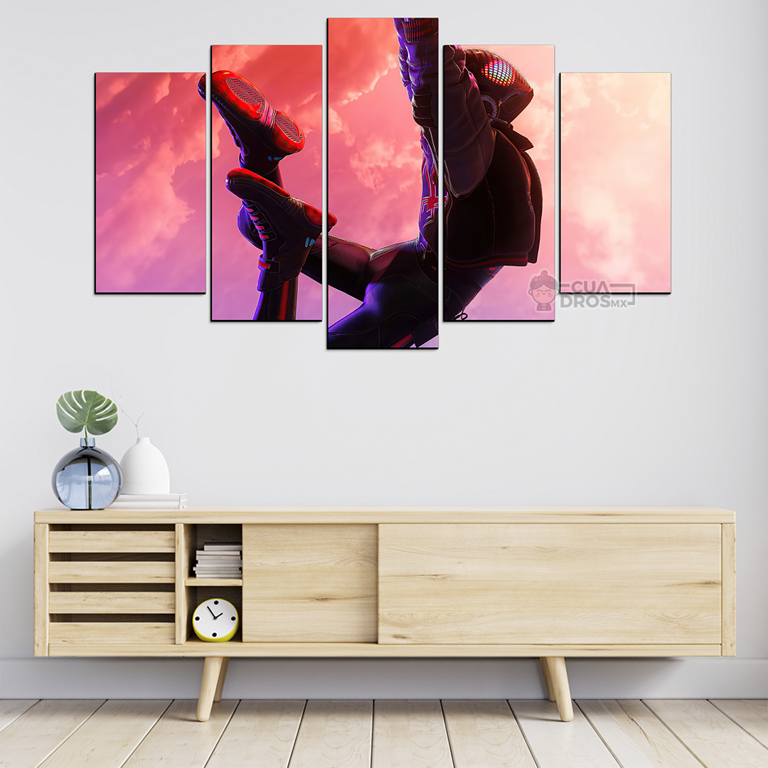 Cuadro Decorativo Spiderman Miles Morales Balanceandose Marvel 100x60cm 5pzs Cuadros MX