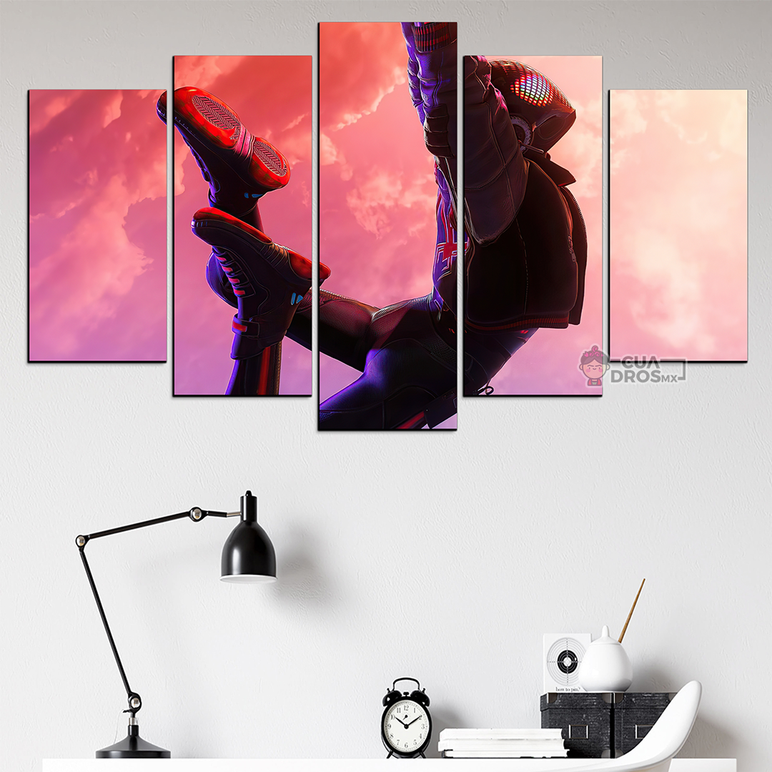 Cuadro Decorativo Spiderman Miles Morales Balanceandose Marvel 100x60cm 5pzs Cuadros MX