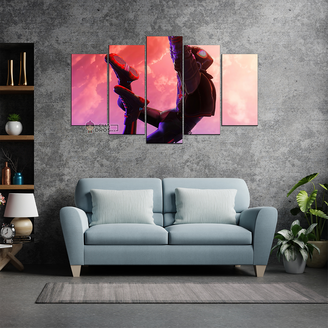 Cuadro Decorativo Spiderman Miles Morales Balanceandose Marvel 100x60cm 5pzs Cuadros MX