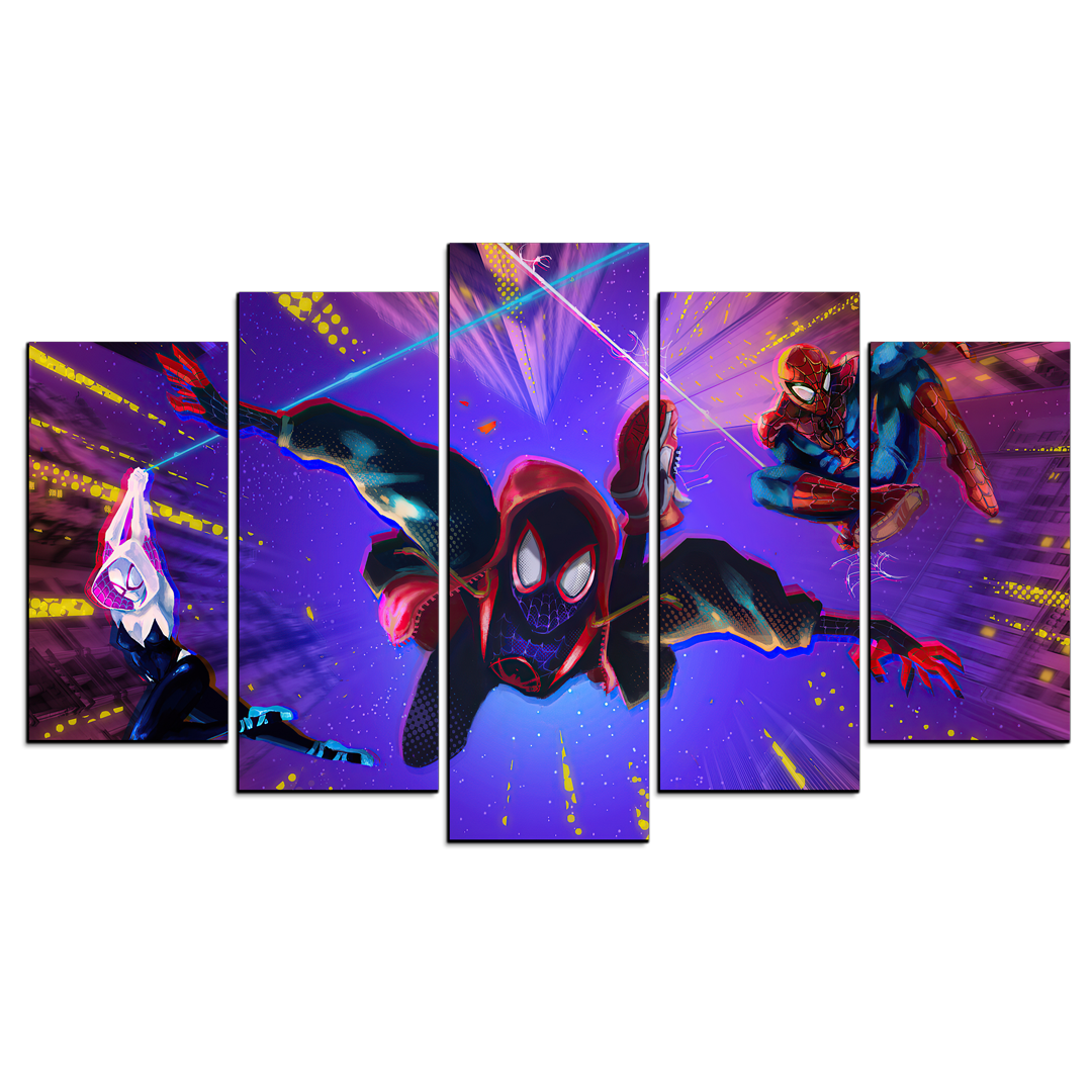Cuadro Decorativo Spiderman, Miles Morales, Spiderwoman Marvel 100x60cm 5pzs Cuadros MX