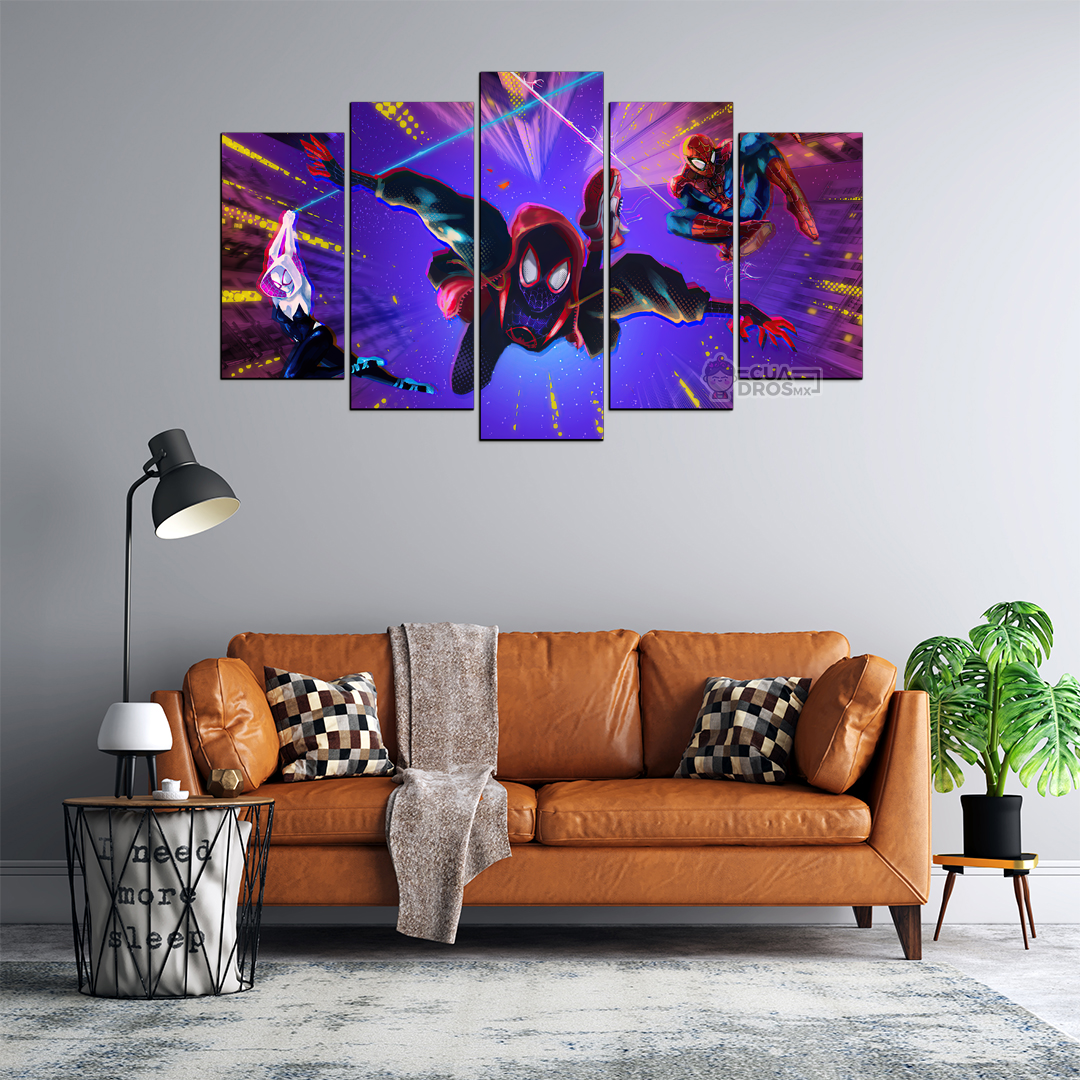 Cuadro Decorativo Spiderman, Miles Morales, Spiderwoman Marvel 100x60cm 5pzs Cuadros MX