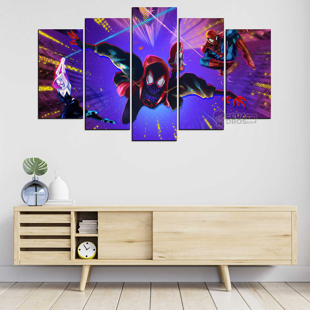 Cuadro Decorativo Spiderman, Miles Morales, Spiderwoman Marvel 100x60cm 5pzs Cuadros MX