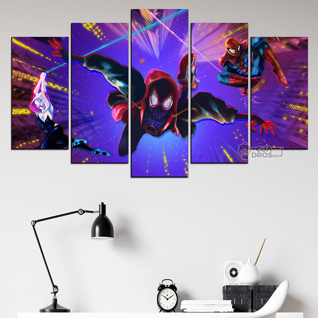 Cuadro Decorativo Spiderman, Miles Morales, Spiderwoman Marvel 100x60cm 5pzs Cuadros MX