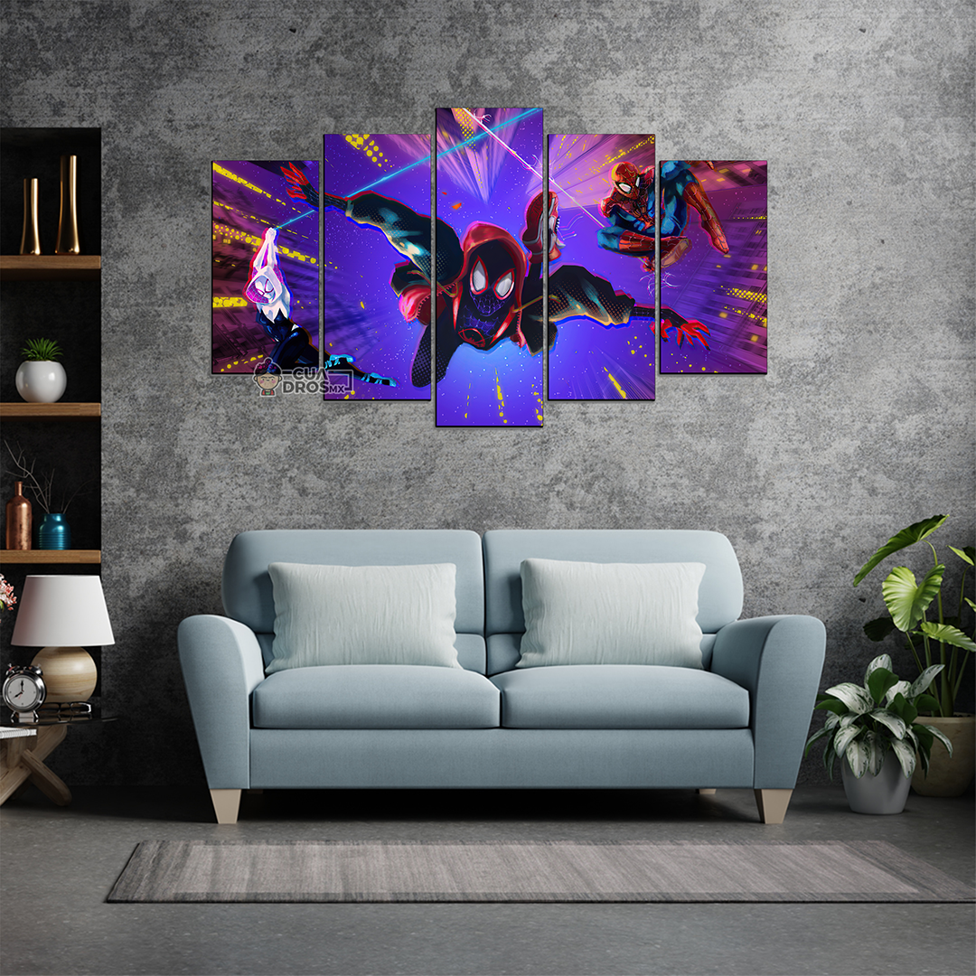 Cuadro Decorativo Spiderman, Miles Morales, Spiderwoman Marvel 100x60cm 5pzs Cuadros MX