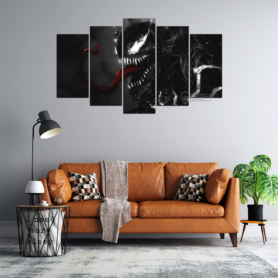Cuadro Decorativo Venom Fondo Negro/Gris Digital Art Marvel 100x60cm 5pzs Cuadros MX