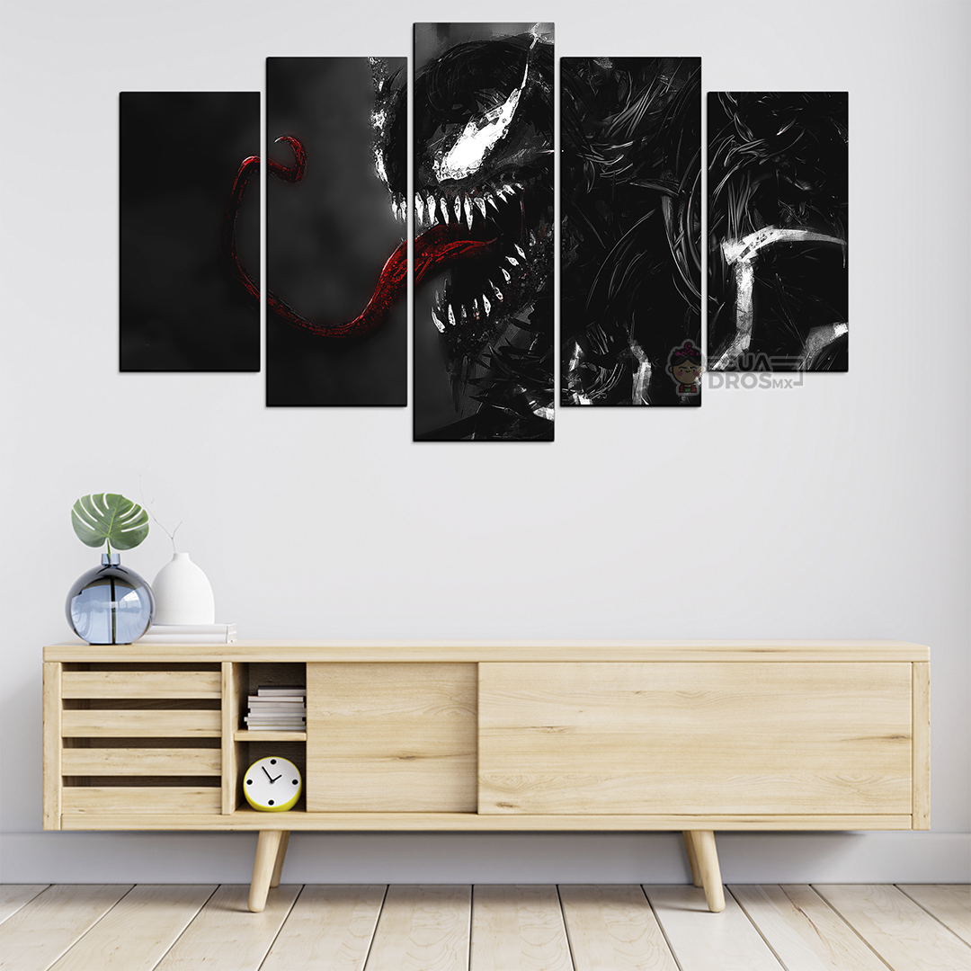 Cuadro Decorativo Venom Fondo Negro/Gris Digital Art Marvel 100x60cm 5pzs Cuadros MX