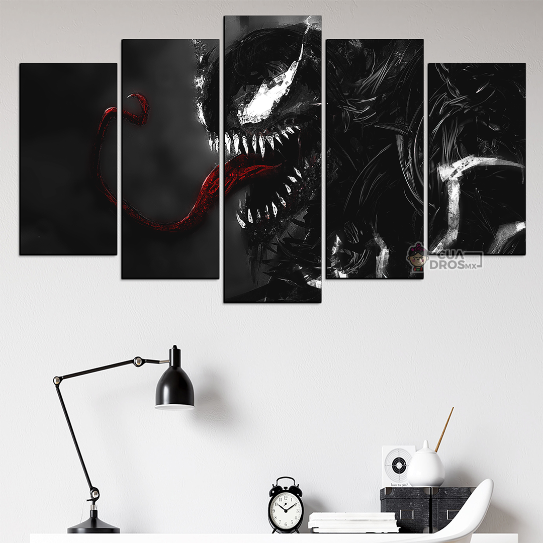 Cuadro Decorativo Venom Fondo Negro/Gris Digital Art Marvel 100x60cm 5pzs Cuadros MX