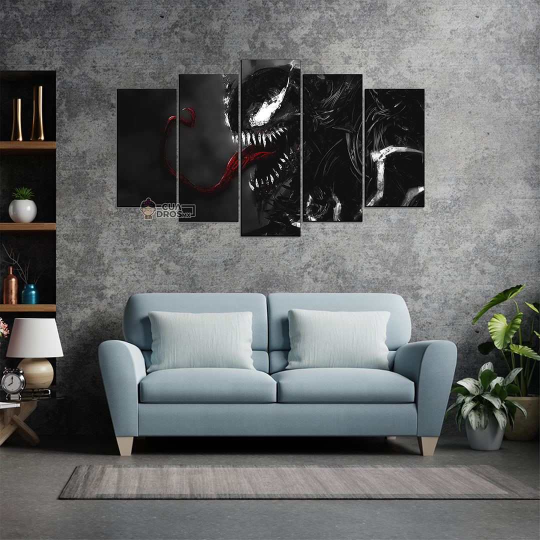 Cuadro Decorativo Venom Fondo Negro/Gris Digital Art Marvel 100x60cm 5pzs Cuadros MX