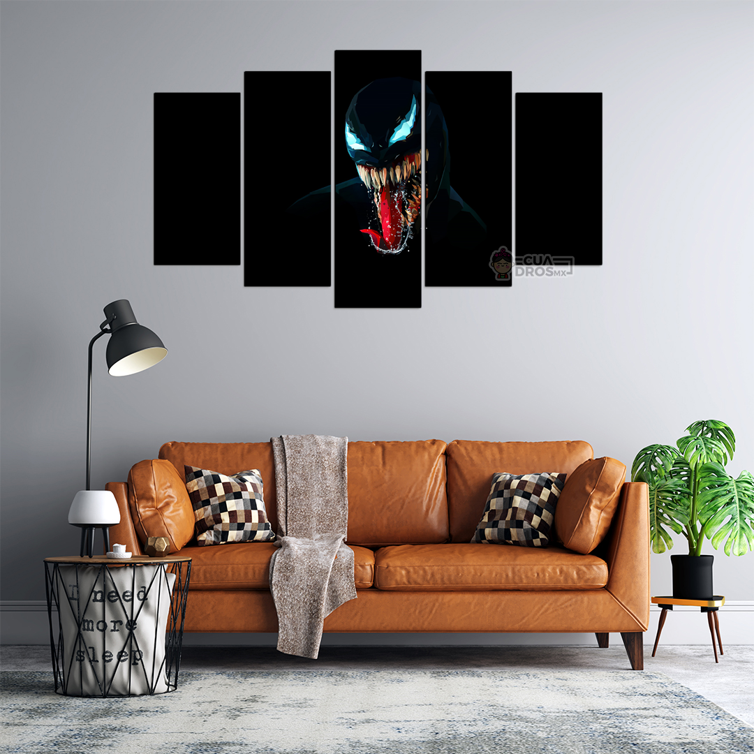 Cuadro Decorativo Venom Fondo Negro Digital Art Marvel 100x60cm 5pzs Cuadros MX